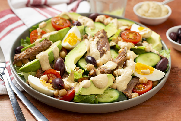 Fast Harissa Lamb Salad With Hummus