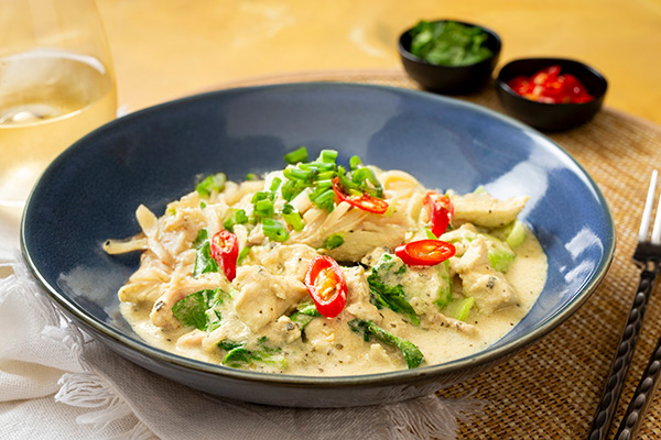 Speedy Thai Green Curry with Pak Choy and Rice Noodles