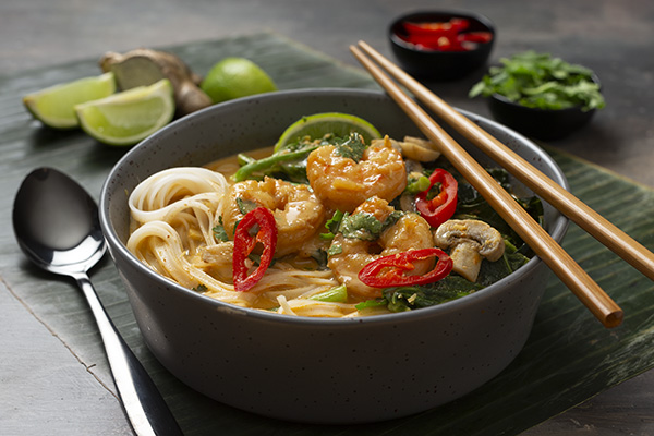 Prawn Laksa with Fresh Lime and Coriander