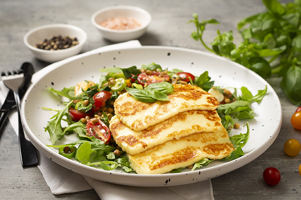 Lentil and Haloumi Salad with Rainbow Cherry Tomatoes