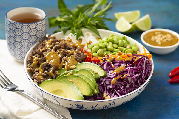 Thai Beef Buddha Bowl with Satay Sauce