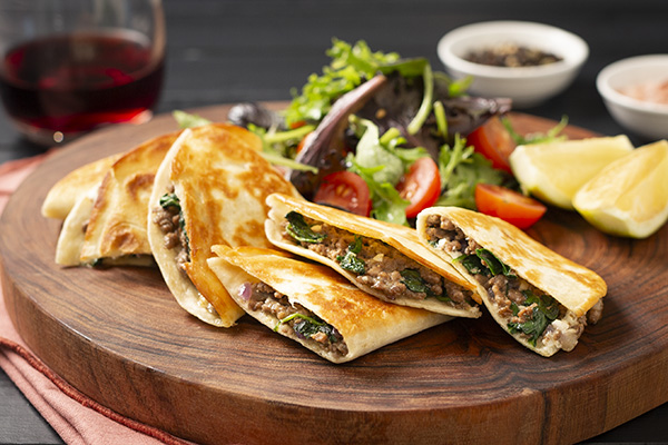 Beef, Fetta and Spinach Gozleme with a Fresh Salad