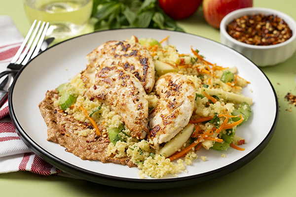 Chicken with Romesco Sauce and a Carrot, Apple and Celery Couscous Salad