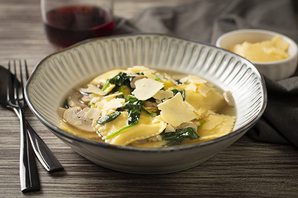 Porcini Mushroom Ravioli in a Savoury Broth