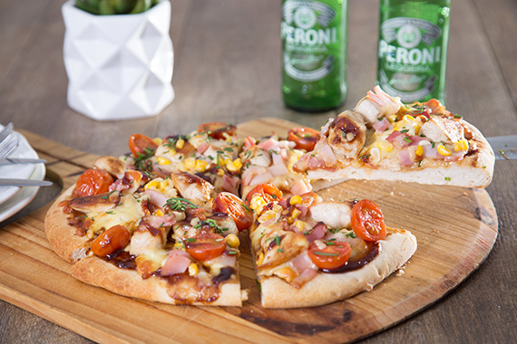Barbeque Chicken Pizza with Bacon and Sweet Corn