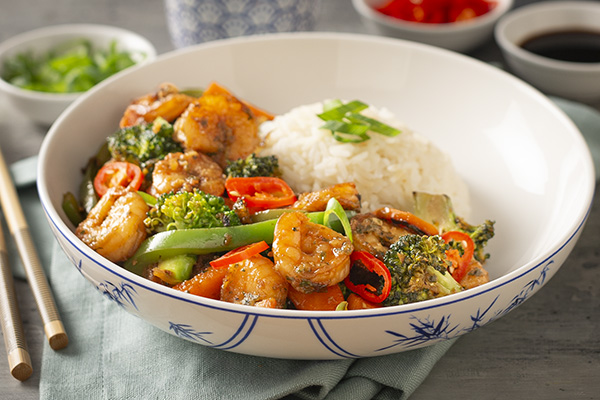 Honey Soy Prawns with Broccoli and Capsicum
