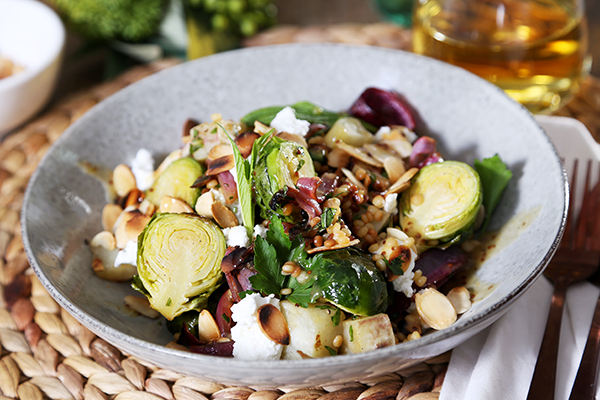 Pearl Couscous and Winter Vegetable Salad Brussels Sprouts and Goats Cheese