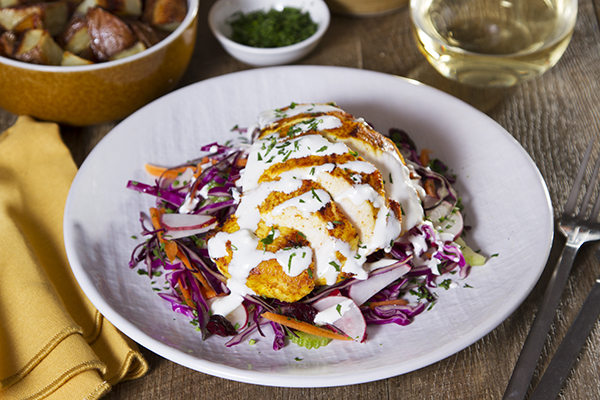Turmeric and Paprika Spiced Chicken with Cranberry Slaw and Ranch Dressing