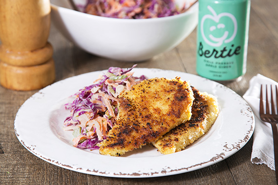 Crumbed Chicken Schnitzel and Healthy Apple Slaw
