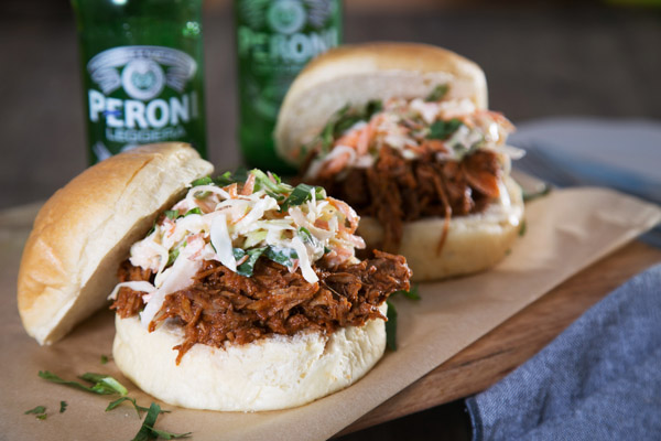 Smoky Barbeque Pulled Pork Burgers In a Sesame Seed Turkish Bun