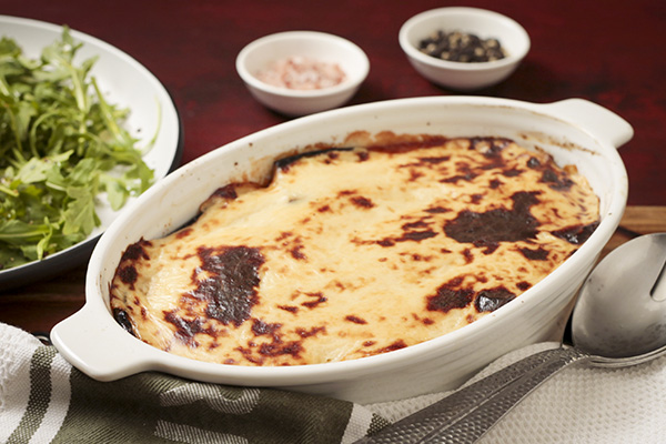Beef Moussaka with a Creamy Bechamel Topping