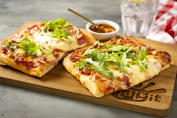Hot Honey Pepperoni Pinsa with Fresh Rocket