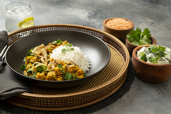 Dahl Tadka with Basmati Rice and Raita