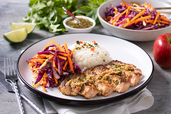 Grilled Pork Steaks with Traditional Thai Dipping Sauce & Slaw