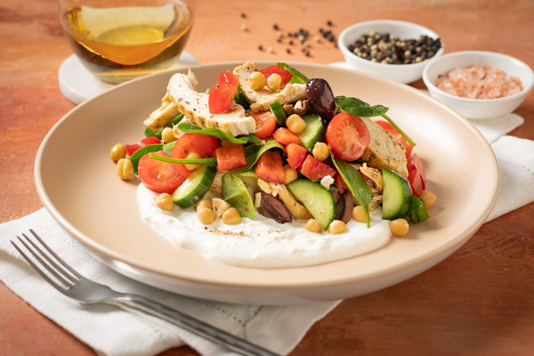 Greek Chicken Salad with Creamy Whipped Fetta and a Lemon Vinaigrette