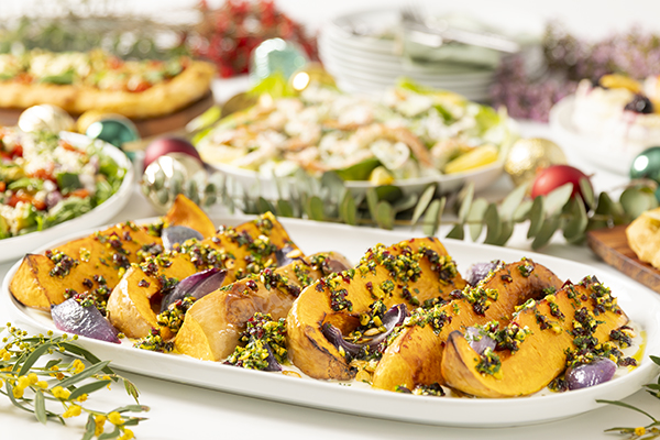 Golden Butternut Pumpkin, on Lemon Garlic Yoghurt, and Finished with a Pistachio Cranberry Crumb