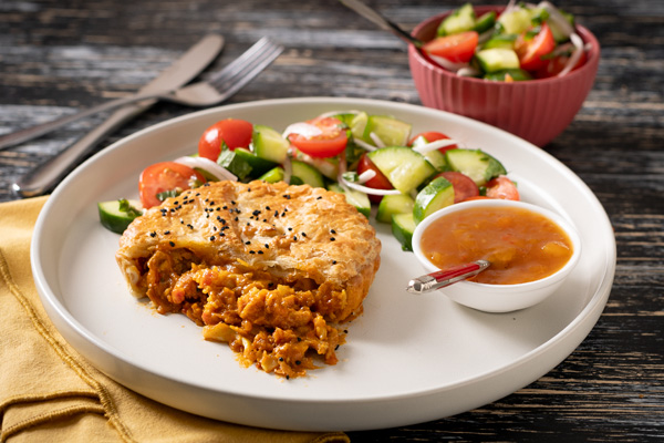 Locally Made Butter Chicken Pies with a Fresh Cucumber and Mint Salad