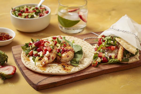 Hot Honey Chicken Pita with Strawberry and Cucumber Salsa
