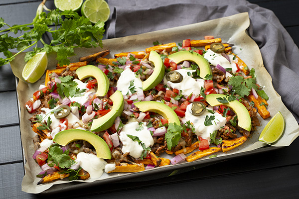 Loaded Beef Fries with Tomato Salsa and Avocado