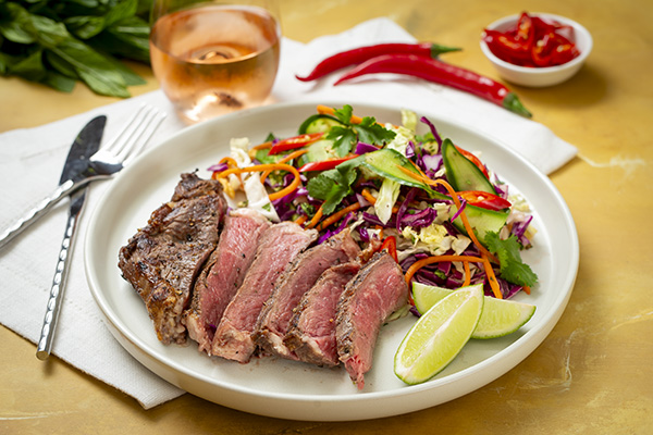 Grilled Porterhouse Steak with Asian Slaw and Nuoc Cham Dressing