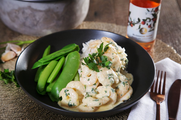 Creamy Garlic Prawns with Jasmine Rice, Pak Choy and Green Beans