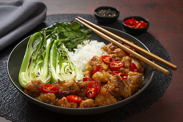 General Tso's Chicken with Pak Choy and Jasmine Rice