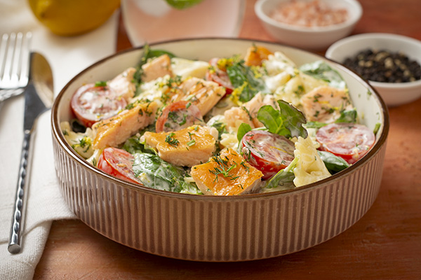 Speedy Salmon Pasta Salad with Dill Lemon Yoghurt Dressing