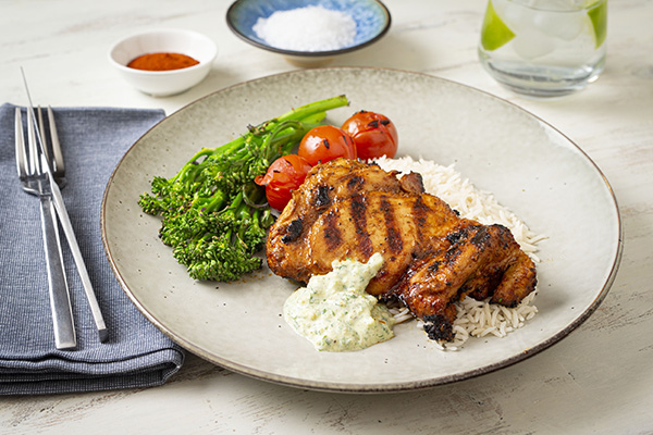 Peruvian Chicken with Spicy Green Sauce Broccolini and Blistered Tomatoes