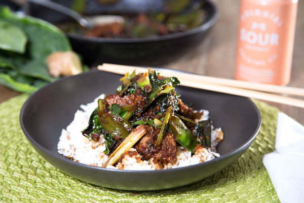 Mongolian Beef with Greens and Rice