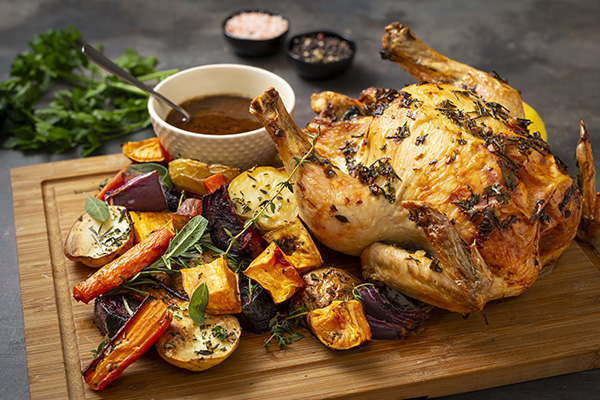 Lemon, Garlic and Herb Roast Chicken with Roast Vegetables