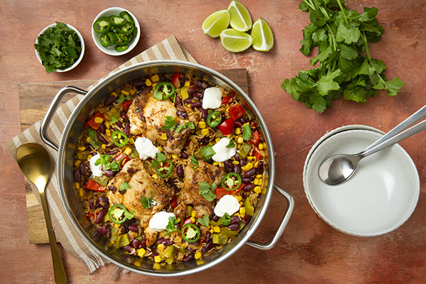 One Pot Mexican Chicken and Rice with Sour Cream