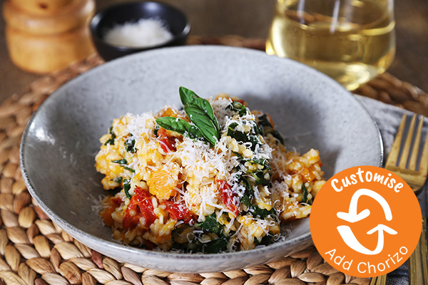 Pumpkin and Sun Dried Tomato Risotto with Silverbeet and Parmesan