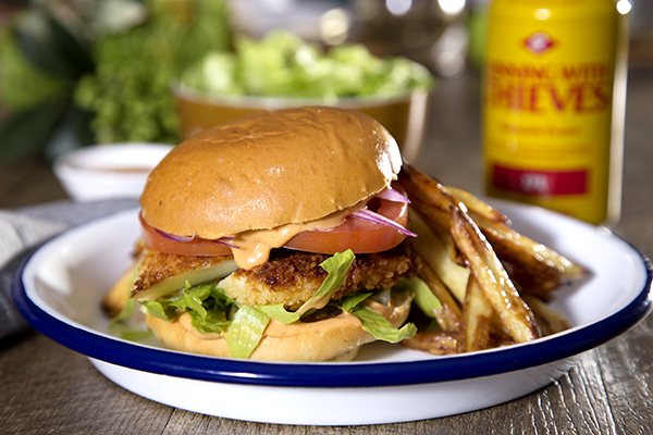 Panko Haloumi Burger with Chipotle Aioli and Homemade Fries