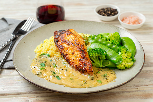Creamy Garlic Chicken with Couscous and Greens