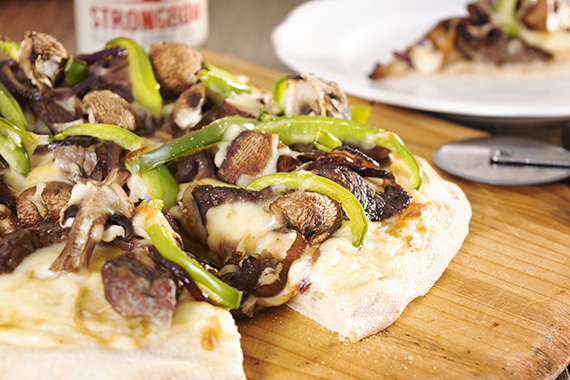Philly Cheese Steak Pizza with Mushrooms and Green Capsicum