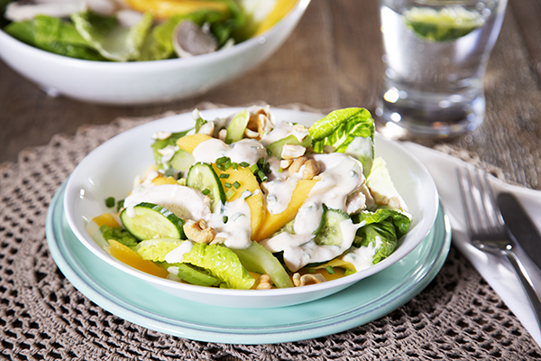 Poached Chicken and Mango Salad with Yoghurt Dressing