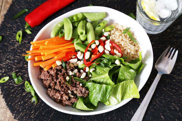 Lemongrass Beef Bowl with Brown Rice, Chilli and Peanuts