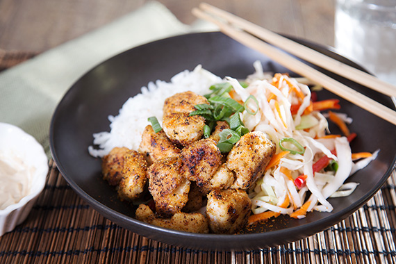 Togarashi Popcorn Chicken with Sweet Chilli Slaw and Rice