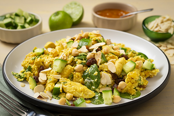 Coronation Chicken Couscous  Salad with Chickpeas, Raisins and Almonds